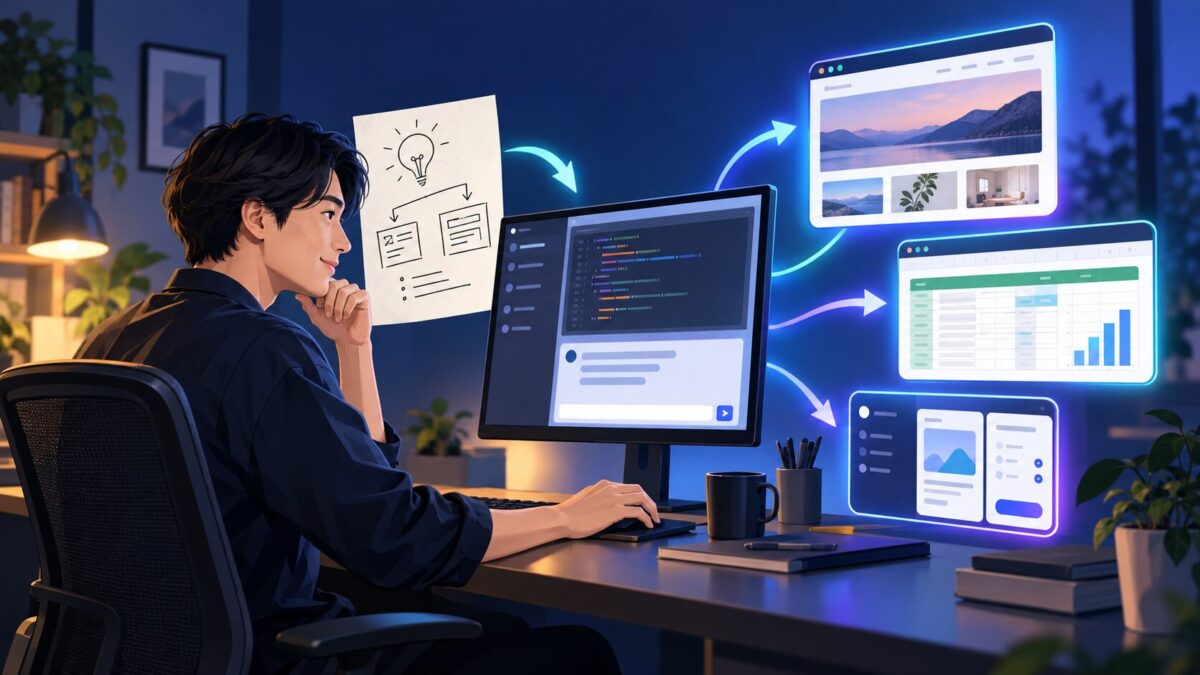 ChatGPT CodexでWebサイト・表計算・アプリを作るイメージ