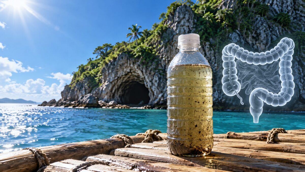 洞窟の汚染水と直腸補液を検証するイメージ